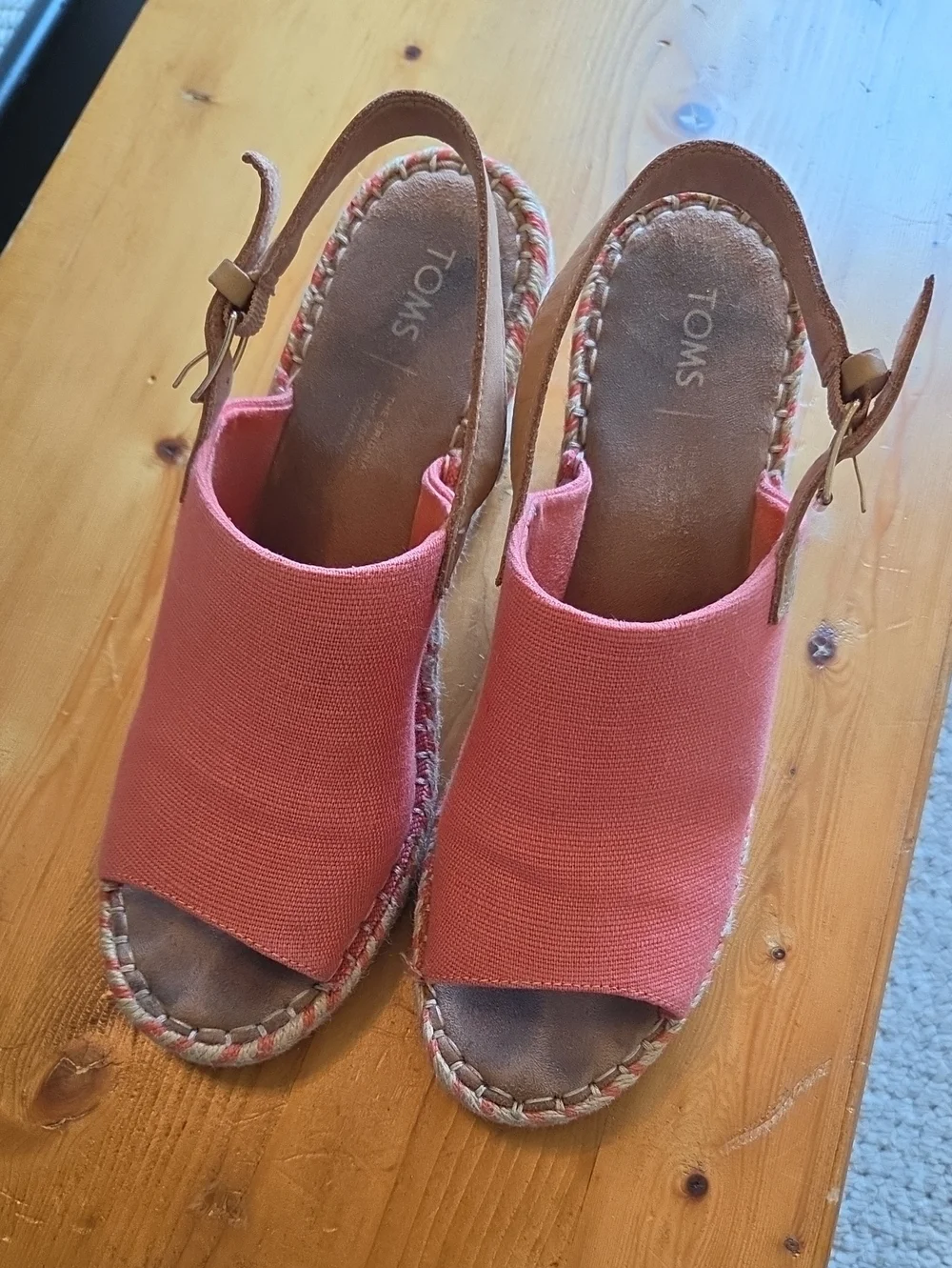 TOMS Coral Canvas Espadrille Slingback Wedges